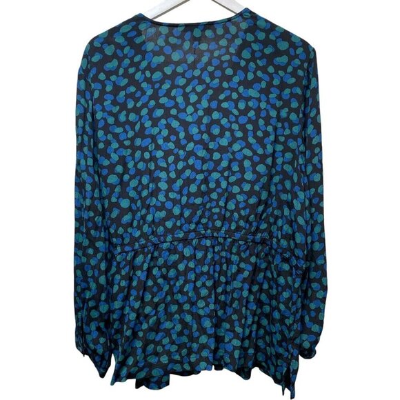 FREE ASSEMBLY Top Size XXXL Green Blue Dot Crossover Boho Long Sleeve Blouse - Picture 6 of 10